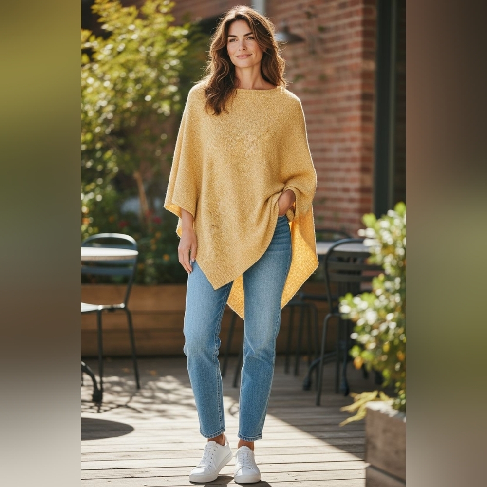 J. Jill Mustard Gold Yellow Honey Cream Knit Sweater Poncho Xl-3X New $89